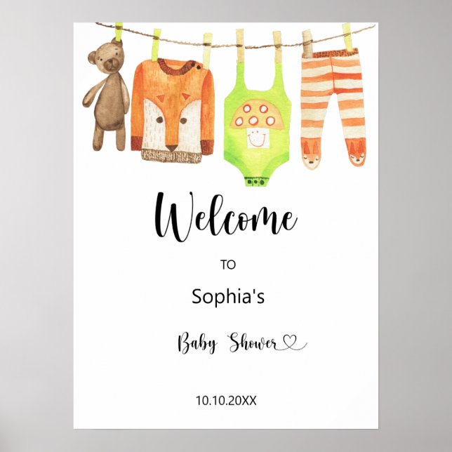 Baby-Wäscheleine - Babydusche Poster (Vorne)
