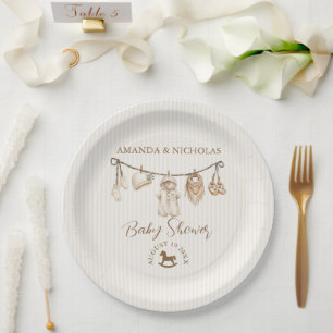 Baby Wäscheleine Neutrale Baby-Party Gestreift Pappteller