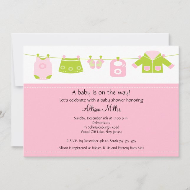 Baby-Wäscherei-Wäscheleine-Babyparty Einladung (Vorderseite)