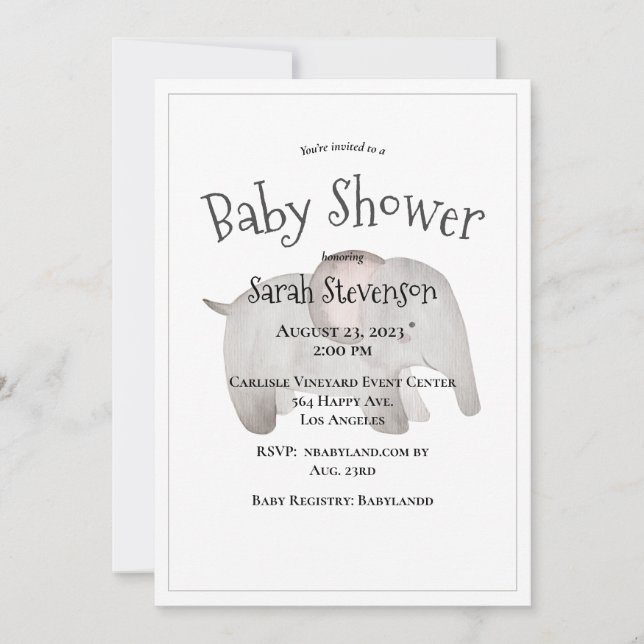 Baby Watercolor Elephant Moderne Babydusche Einladung (Vorderseite)