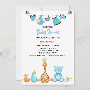 Baby Watercolor Kleidung & Toys Kinderdusche Einladung