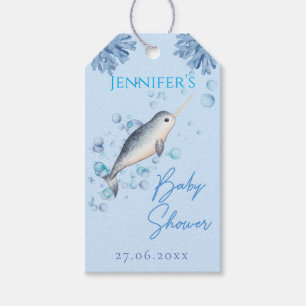 Baby Watercolor Narwhal & bubbles Baby Dusche Geschenkanhänger