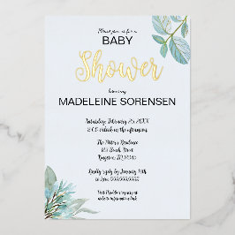 BABY Watercolor & Woodland Gold Einladung