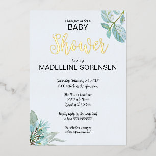 BABY Watercolor & Woodland Gold Einladung