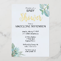 BABY Watercolor & Woodland Goldfolie-Einladung