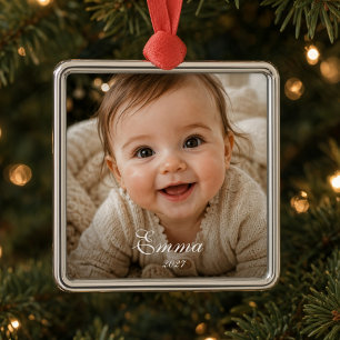 Baby Weihnachten personalisiertes Baby-Foto Ornament Aus Metall