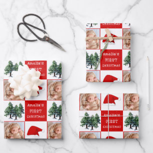 Baby-Weihnachtsmannmütze Schnee Baum Foto Geschenkpapier Set
