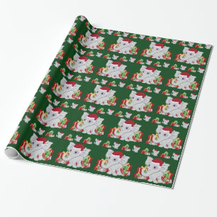 Baby-weißer Elefant in der Weihnachtsmannmütze m Geschenkpapier