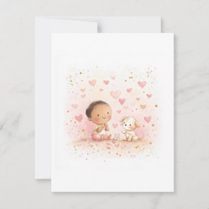 Baby- & Welpen-Valentinskarte Aquarell Dankeskarte