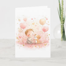 Baby- & Welpen-Valentinskarte | Sanfte Wasserfarbe