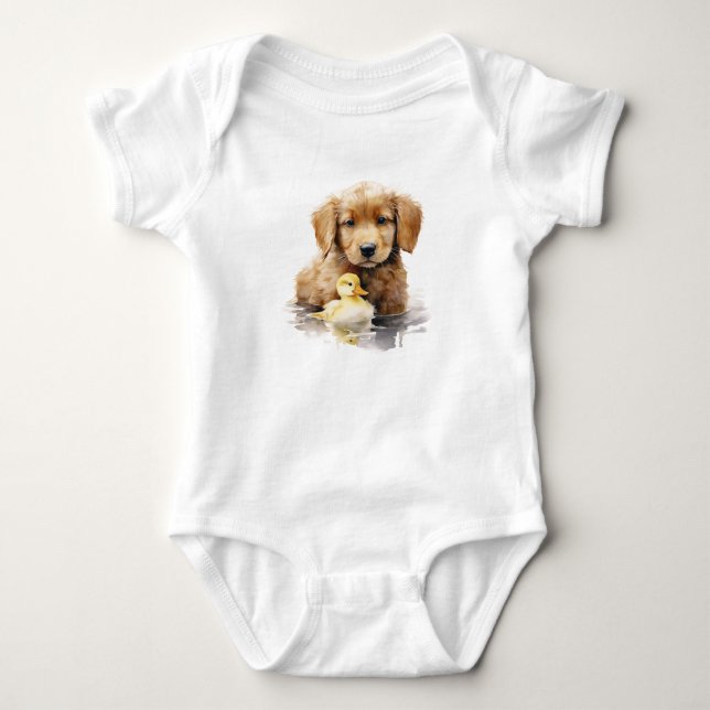 Baby Welpenhund mit Baby Duckling Baby Strampler (Vorderseite)