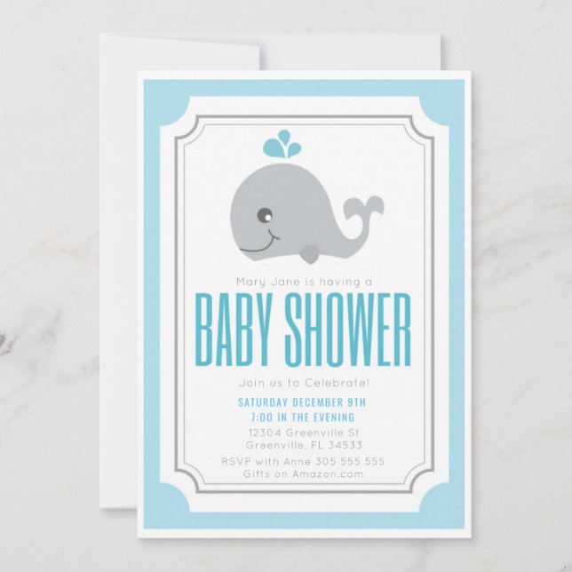 Baby Whale Baby Dusche Einladung (Vorderseite)