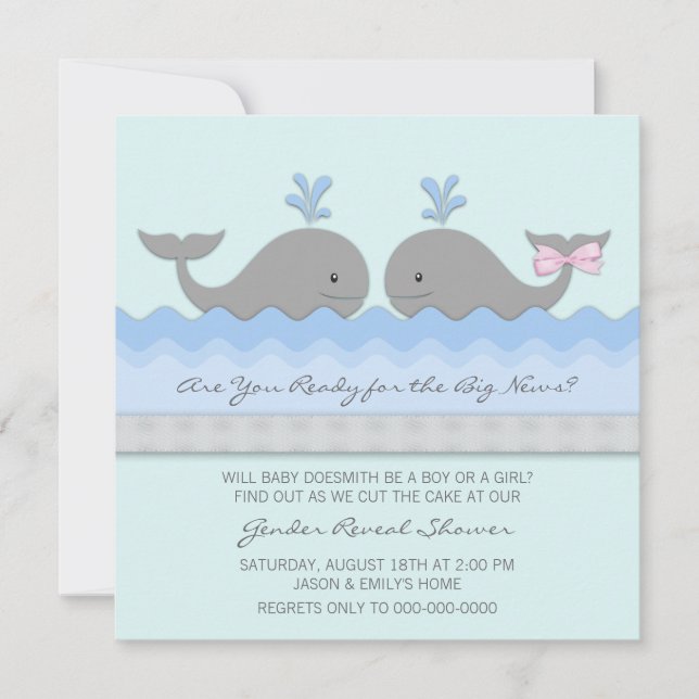 Baby Whale Gender Reveal Einladung (Vorderseite)