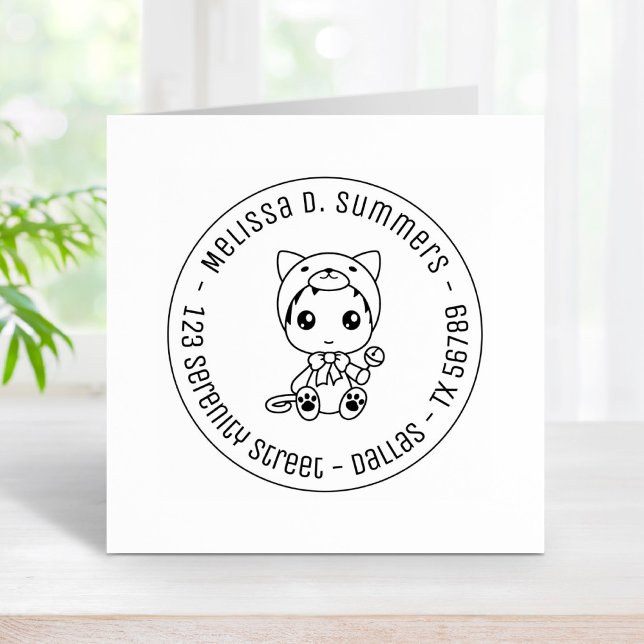 Baby White Cat Jumpsuit Runde Adresse Gummistempel (Von Creator hochgeladen)