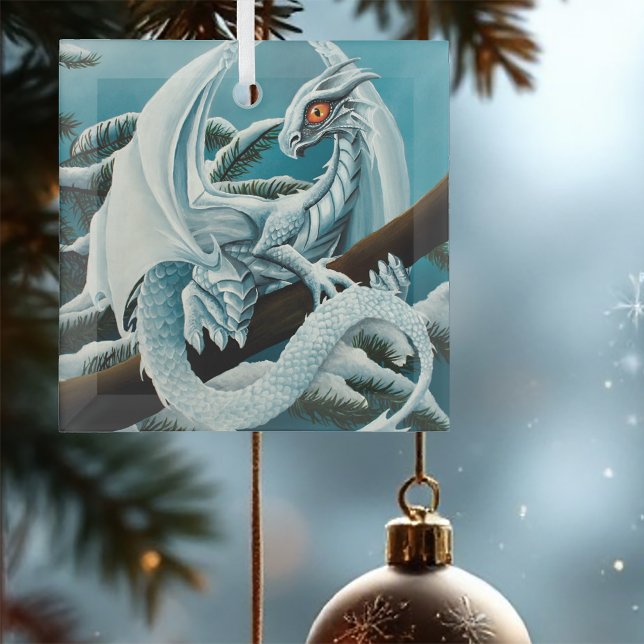 Baby White Winter Dragon Ornament Aus Glas (Von Creator hochgeladen)