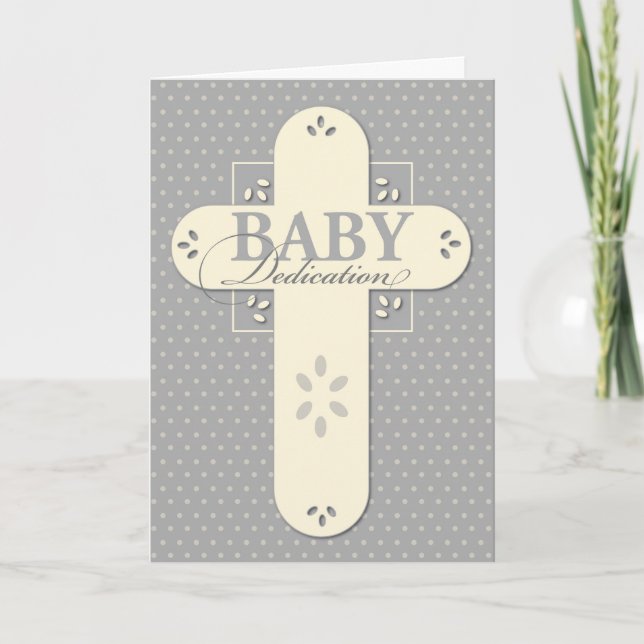 Baby-Widmungs-Creme u. graues Kreuz Karte (Vorderseite)