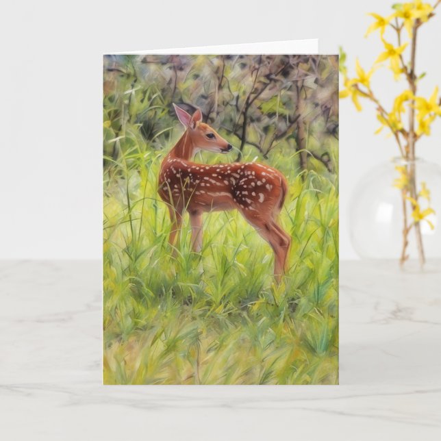 Baby Wild Deer Fawn Art Karte (Gelbe Blume)