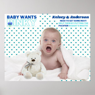 Baby Will Binky   Fun Baby Shower Game Poster