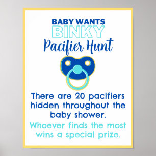 Baby will Binky Schnuller Jagd Spiel Baby Shower Poster