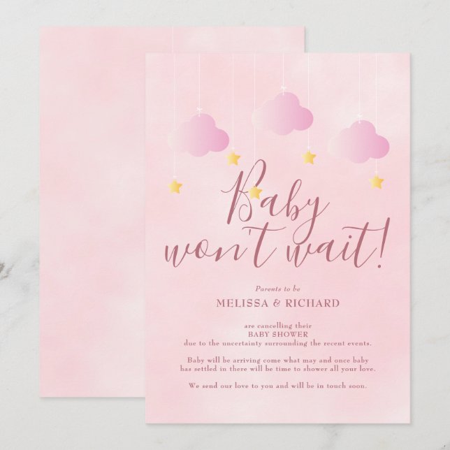 Baby will Pink Baby Girl Baby Dusche warten Einladung (Vorne/Hinten)