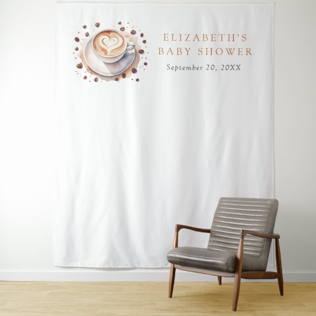 Baby wird Kaffee-Babydusche im Hintergrund aufzieh Wandteppich (Beispiel)