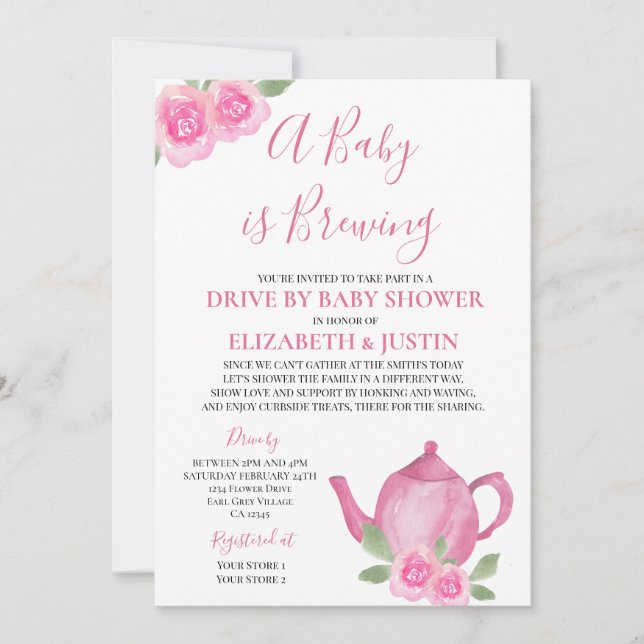 Baby wird Pink Teekanne mit Babydusche zubereiten Einladung (Vorderseite)