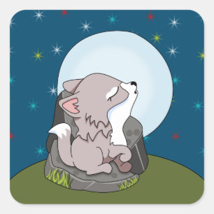 Baby Wolf auf dem Mond Quadratischer Aufkleber