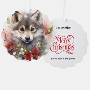 Baby Wolf Cub Geschenk Tag Weihnachtsbaum Ornament Karte