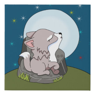 Baby-Wolf, der am Mond heult Künstlicher Leinwanddruck