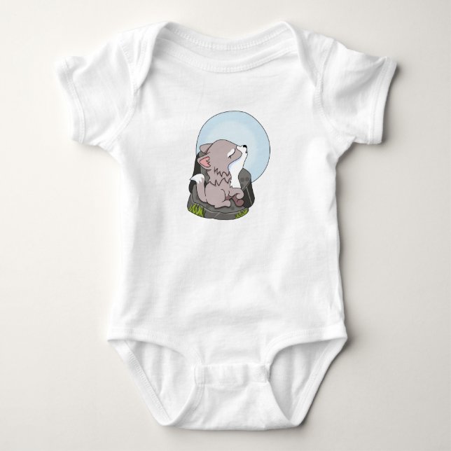 Baby Wolf heult auf dem Mond Baby Strampler (Vorderseite)