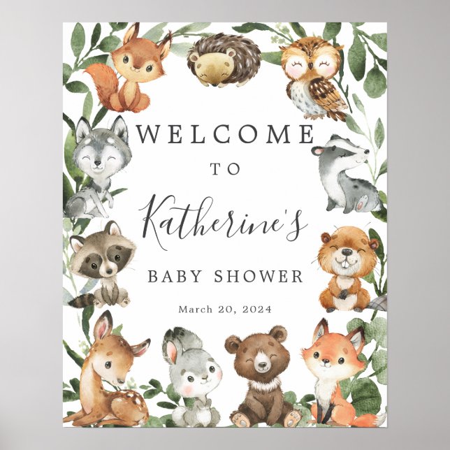 Baby Woodland Animals Baby Dusche Begrüßungszeiche Poster (Vorne)
