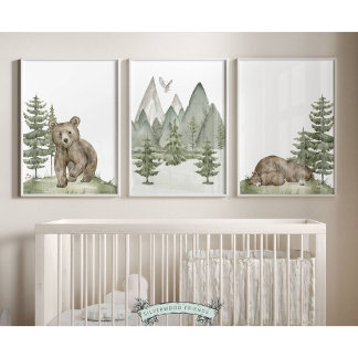 Baby Woodland Bear Kinderzimmer Prints - Set von 3