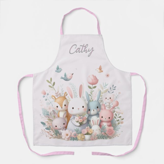 Baby Woodland Tiere Rosa Überdrucken Schürze (Vorderseite)