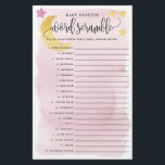 Baby Word knistert rosa über die Papierspielkarte  Flyer<br><div class="desc">Genießen Sie die Dusche mit dieser leichten Aktivität! Fügen Sie den personalisierten Text mithilfe des Vorlagenformulars hinzu. Verwenden Sie das Wertpapier,  um das Schreiben zu erleichtern (und auch Geld retten!). Die Antworten sind auf der Rückseite.</div>