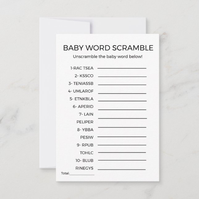 Baby word Rammball Baby Dusche Spiel (Vorderseite)