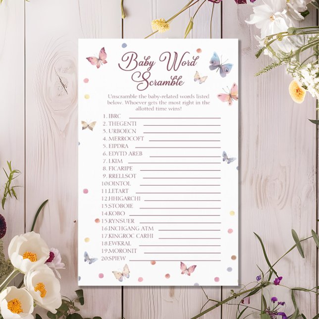 Baby Word Scramble Aquarell Butterfly Dusche Flyer (Von Creator hochgeladen)