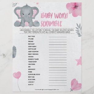 Baby Word Scramble [Baby Elephant [Pink] Briefbogen
