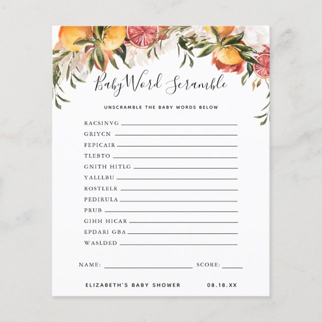 Baby Word Scramble | Baby Showspiel (Vorderseite)