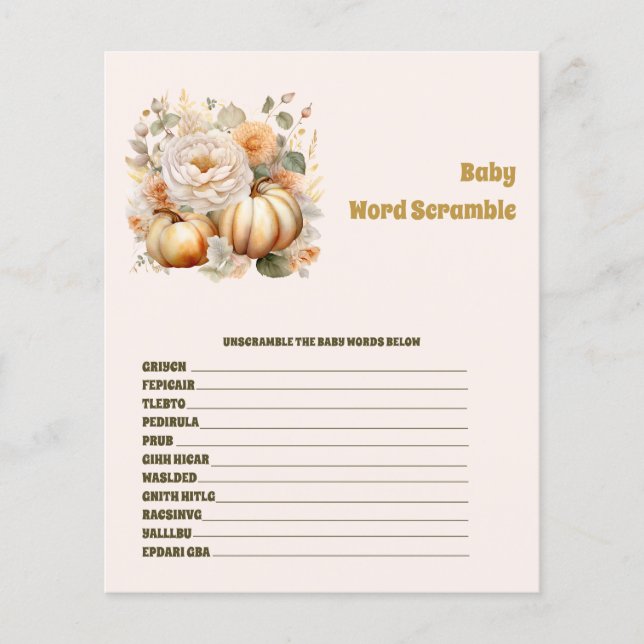 Baby Word Scramble Baby Showspiel (Vorderseite)