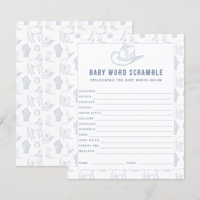 Baby Word Scramble Cowboy Baby Dusche (Vorne/Hinten)
