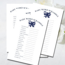 Baby Word Scramble Watercolor Navy Blue Floral