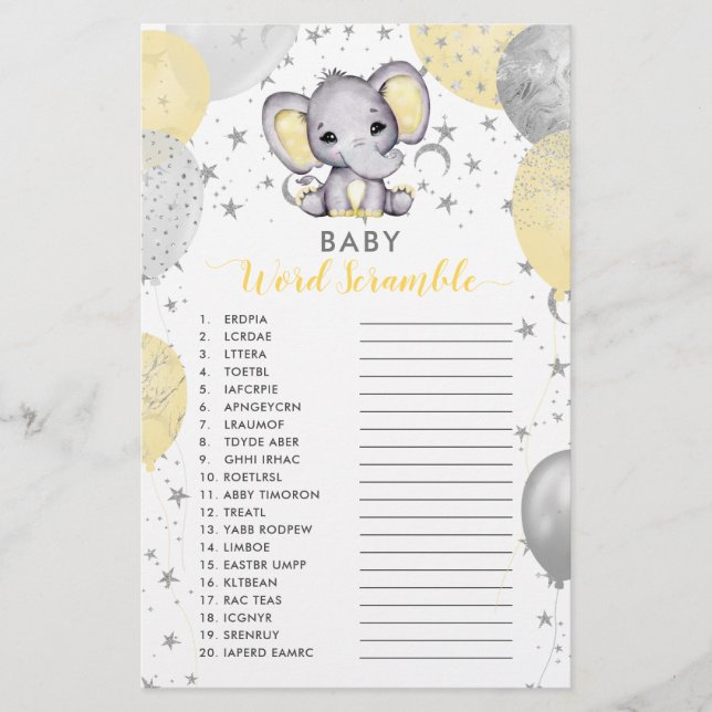Baby Word Scramble Yellow Elephant Showspiel (Vorderseite)
