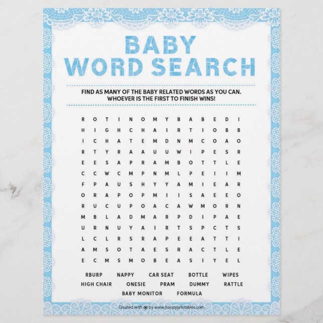 Baby Word Search [Luxury Lace [blau] Briefbogen (Vorderseite)