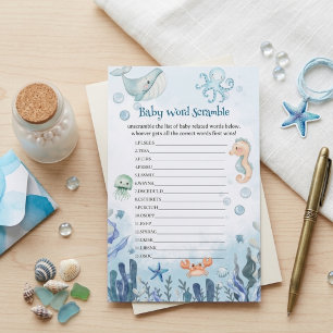 Baby-Wort-Scramble Unter dem Meer Wal Baby-Party