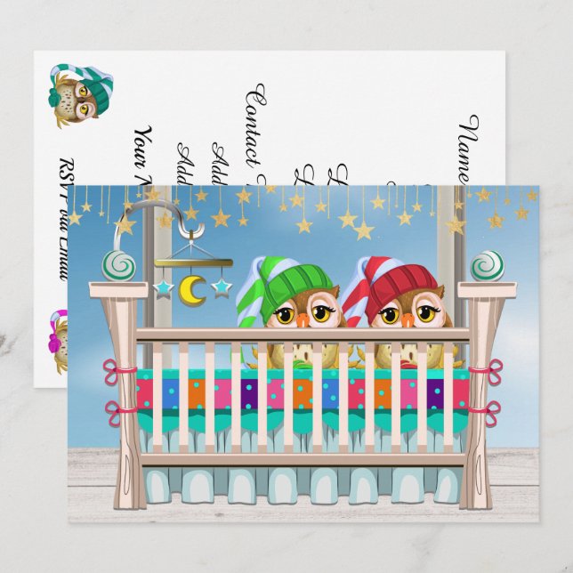 Baby x 2 Lucky You ! Invitation Twins (Devant / Derrière)