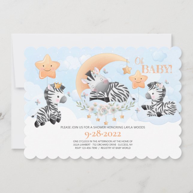 Baby Zebra Baby shower Invitation (Devant)