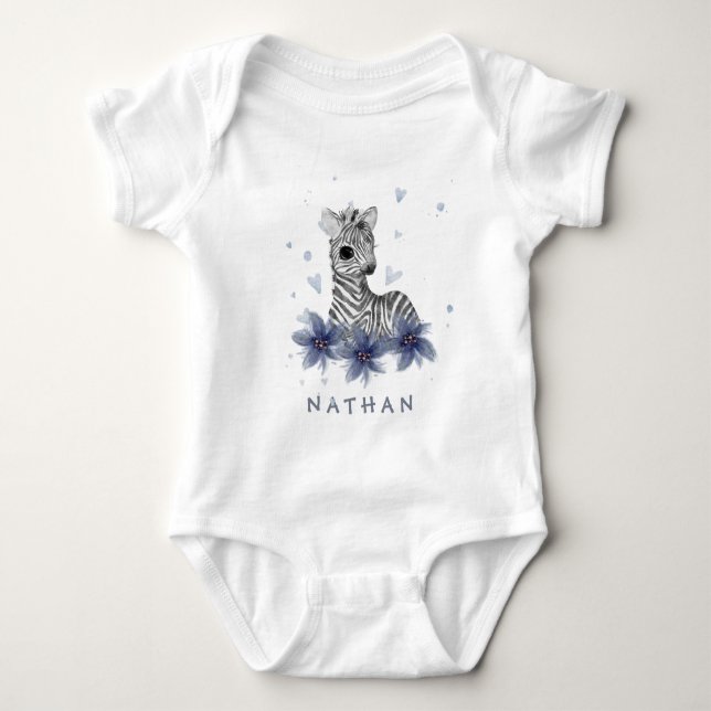*~* Baby Zebra Floral Jungle Baby Boy ein Stück Baby Strampler (Vorderseite)