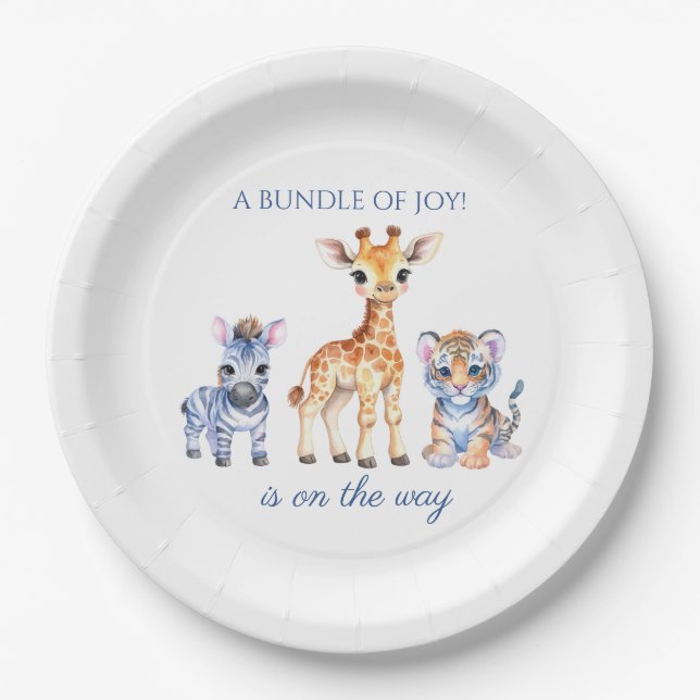 Baby Zebra Giraffe und Tiger Pappteller (Vorderseite)