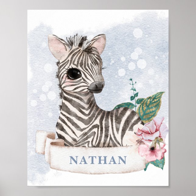 *~* Baby Zebra Kinderzimmer Boy Jungle Sweet Name  Poster (Vorne)