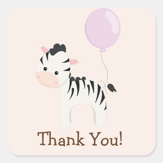 Baby Zebra, Lila, Jungle Animal Danke Quadratischer Aufkleber (Vorderseite)